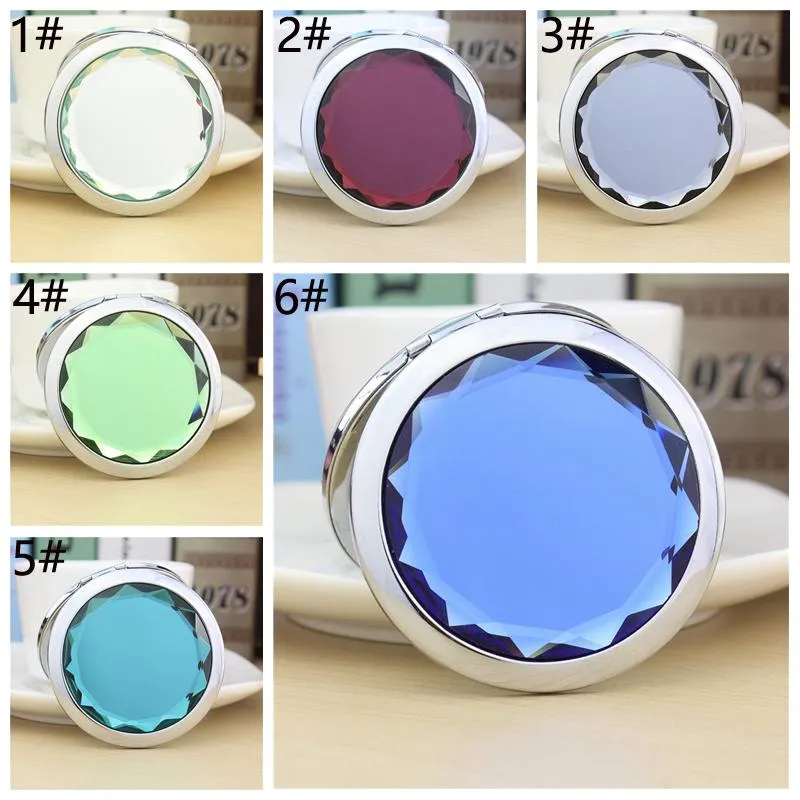 Crystal Metal Little Mirrors Portable Pocket Mini Cosmetic Mirror Round Women Cosmetics Clamshell Looking Glass BH5234 TYJ