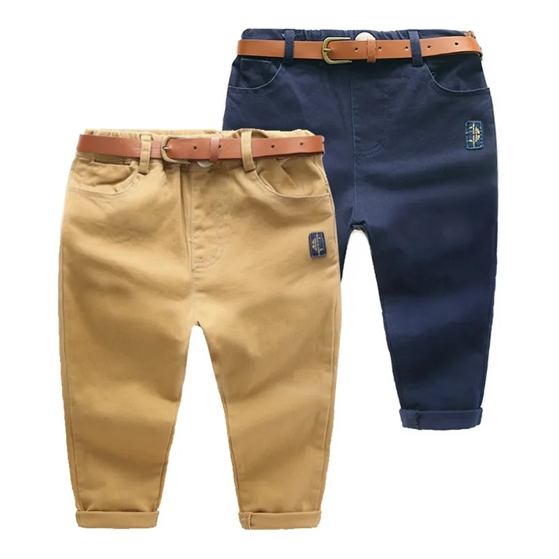Nouveau automne printemps 2 3 4 6 8 ans vêtements pour enfants couleur unie pour enfants bébé garçons coton pantalons longs pantalons avec ceinture 210306