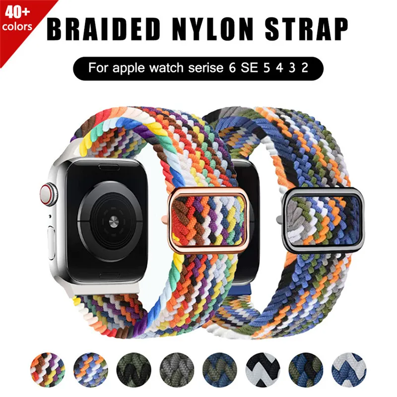 Nylon Braided Solo Loop Band for Apple Watch Strap with adjustable Buckle 44mm 40mm Elastic Wristband Bracelets iwatch Series 6 5 4 3 2 Se Watchband