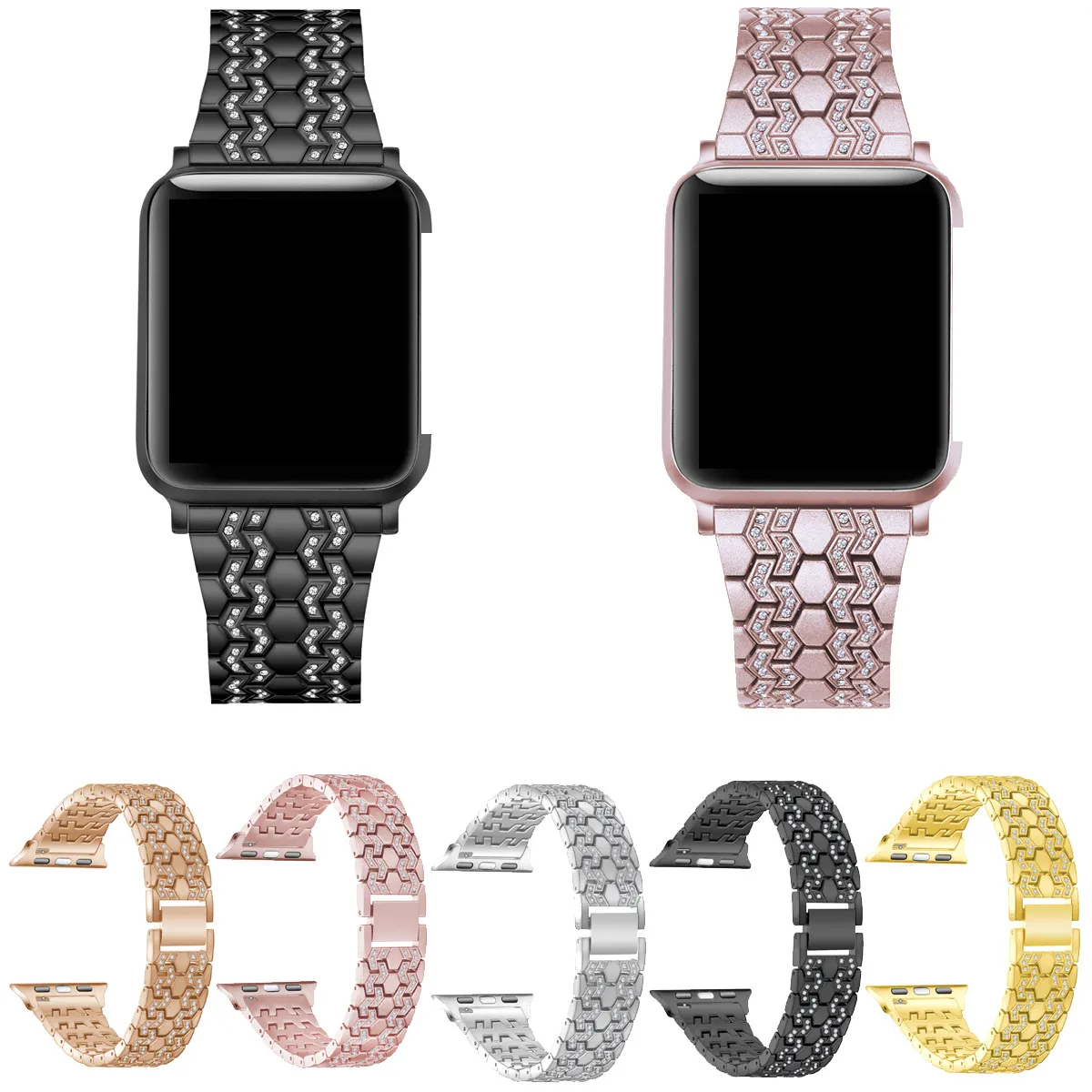 Metalowa bransoletka Studded Diamond Pasek do Apple Watch Series 6 5 4 SE Luksusowe kobiety Opaski Iwatch 44mm 42mm 40mm 38mm Watchbands Smart Akcesoria
