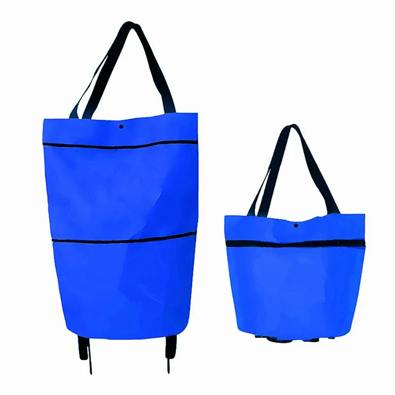 Sacs de rangement 2 en 1 panier pliable réutilisable grand sac avec chariot à roue épicerie bagage organisateur support étui de transport254J