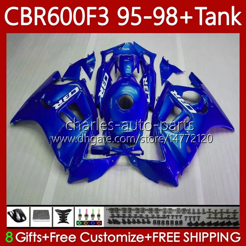 Body + tank voor HONDA CBR 600F3 600 F3 CC 600FS 97 98 95 96 Carrosserie 64NO.120 CBR600 FS CBR600F3 CBR600FS 1997 1998 1995 1996 CBR600-F3 600CC 95-98 Backings Kit Glanzendblauw