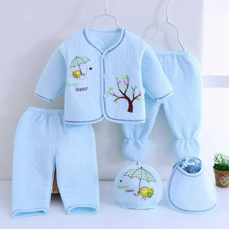 Bekamille 5pcs/Set Herbst Winter Neugeborene Sets Baby warmes Baumwollmädchen Jungen Cartoon Anzüge Kinderkinder Kleidung gute Qualität H0928