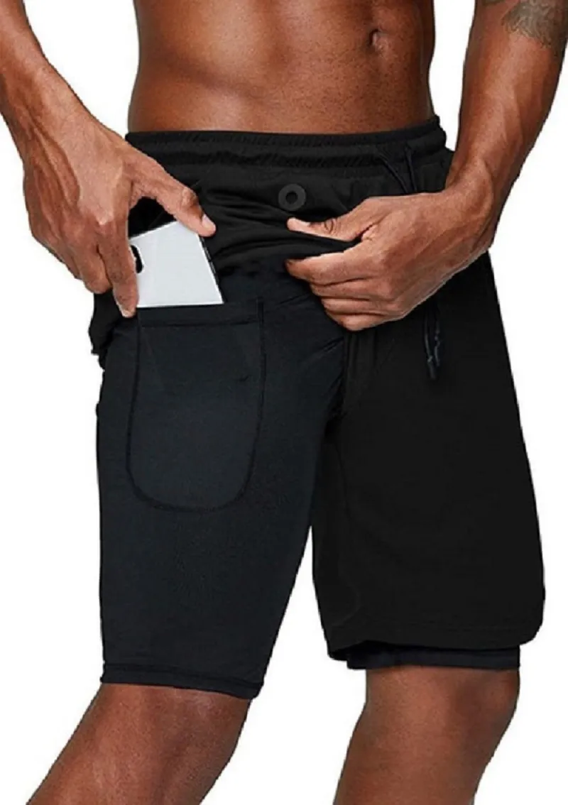 Homens correndo shorts ginásio compressão telefone pocket wear sob camada base atlética calça maciça calça 15