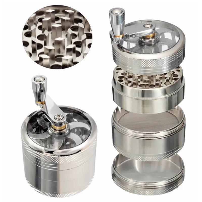 Partihandel 55mm 63mm Herb Tobacco Grinder för rökkross Hand Crank Muller Mill Pollinator Rökning Tillbehör