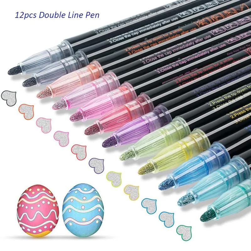 Surligneurs Double ligne stylo couleur main compte rêve contour peint à la main papeterie surligneur marqueur