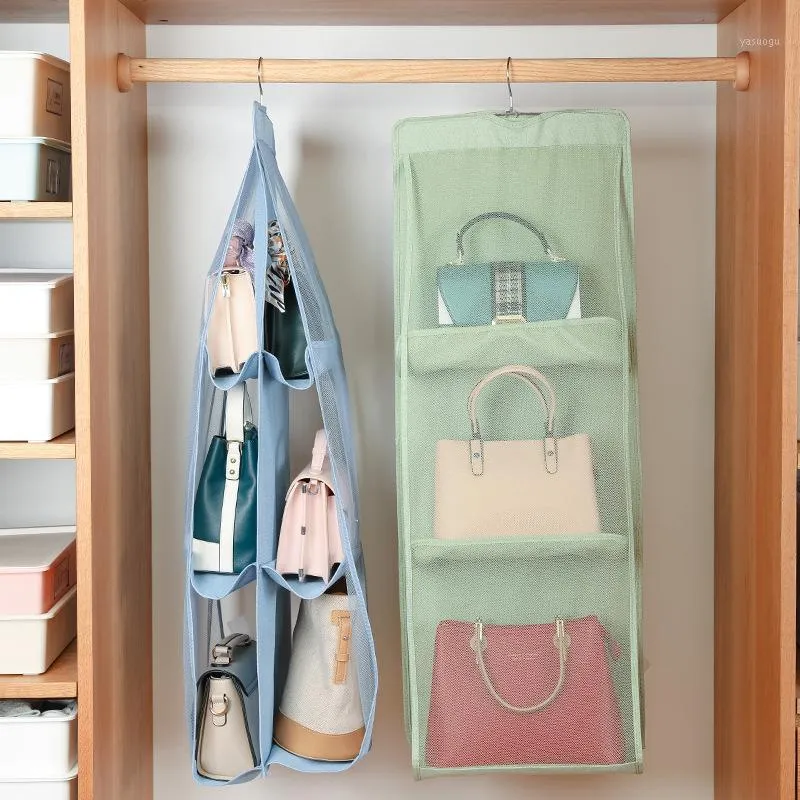 Hängande handväska Organizer Hängare på garderobskåp med flera lager Stora kapacitet Transparent Grid Ventilerad Tillbehör Storage Bag