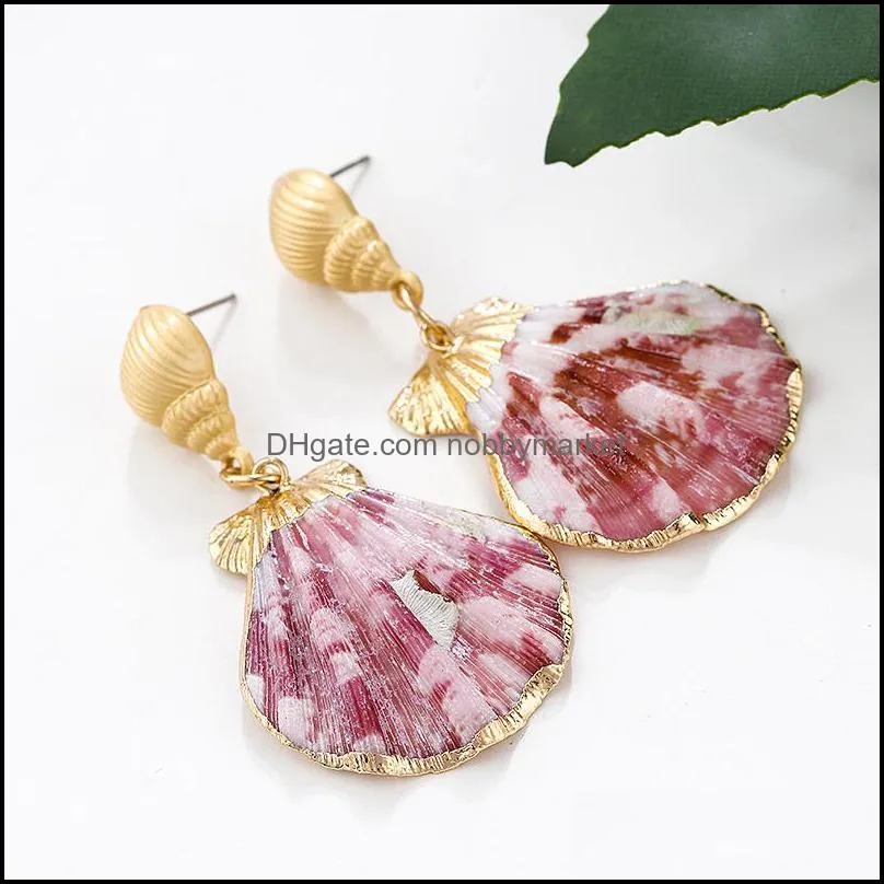 Natural Pink Shell Drop Earring Earring Colored Seashell Pendant Dangle Earrings For Women Fashion Accessories