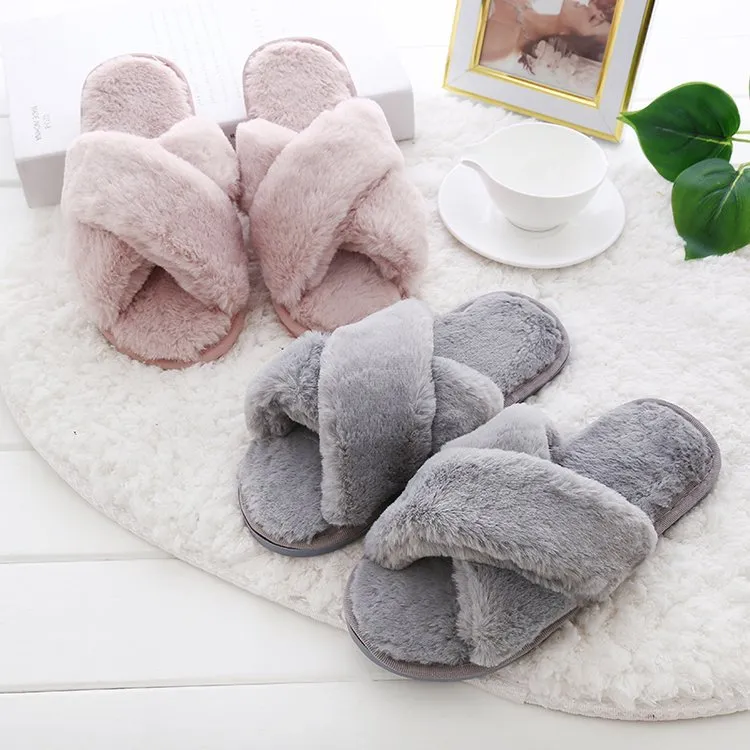 Kobiety Fluffy Winter Sandal Cross Pluszowe Otwarte Palec Sandał Miękkie Buty Płaskie Ciepłe Faux Fur Slipper Home SHOESDHL