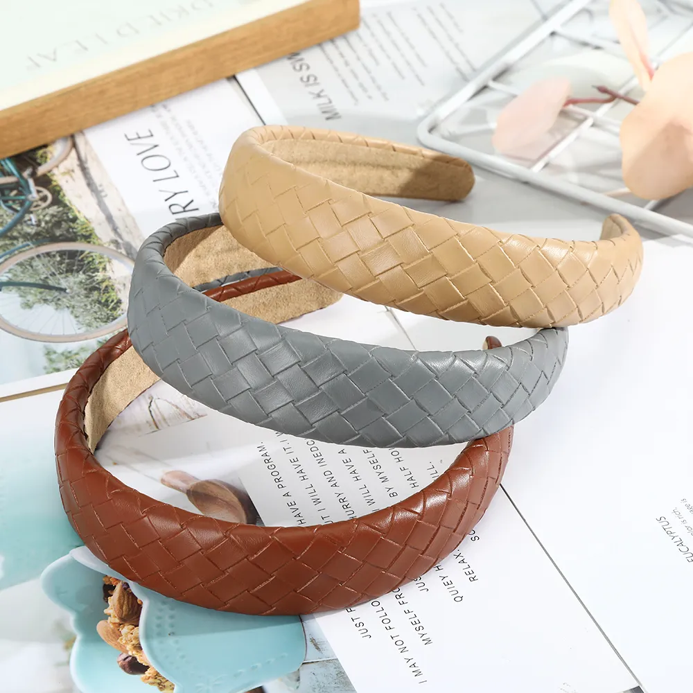 New Fashion Wide Hairband PU Artificial Leather Headband Simple Classic Turban Solid Glossy Hair Hoop Hair Accessories For Women