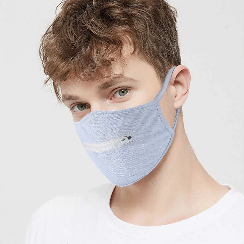 Nya tvättbara män Kvinnor Mask Reusable Zipper Mask Lätt att dricka Andningsbara Tryckmask Face Cover Daj92