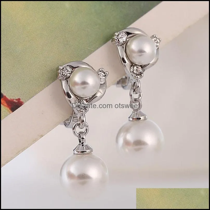 Clip-on & Screw Back Elegant Rhinestone Pearl Water Drop Earrings Pierced And Non Ear Clip On For Women Wedding Jewelry