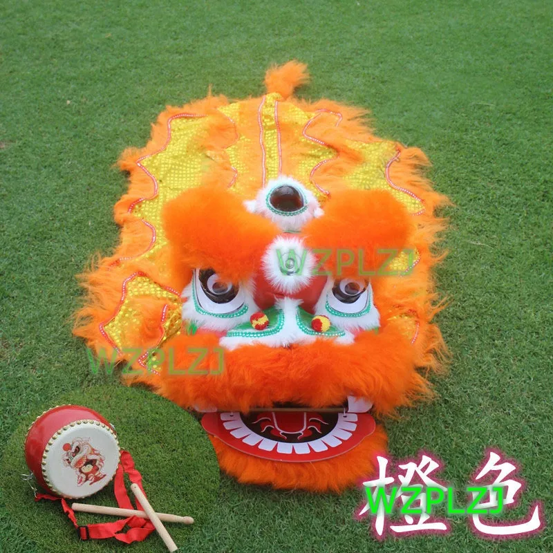 Orange 14 inch classic Lion Dance Costume Drum 5-12 Age kid Children WZPLZJ Party Sport Outdoor Parade Parad Stage Mascot China performance Toy Kungfu set Traditiona