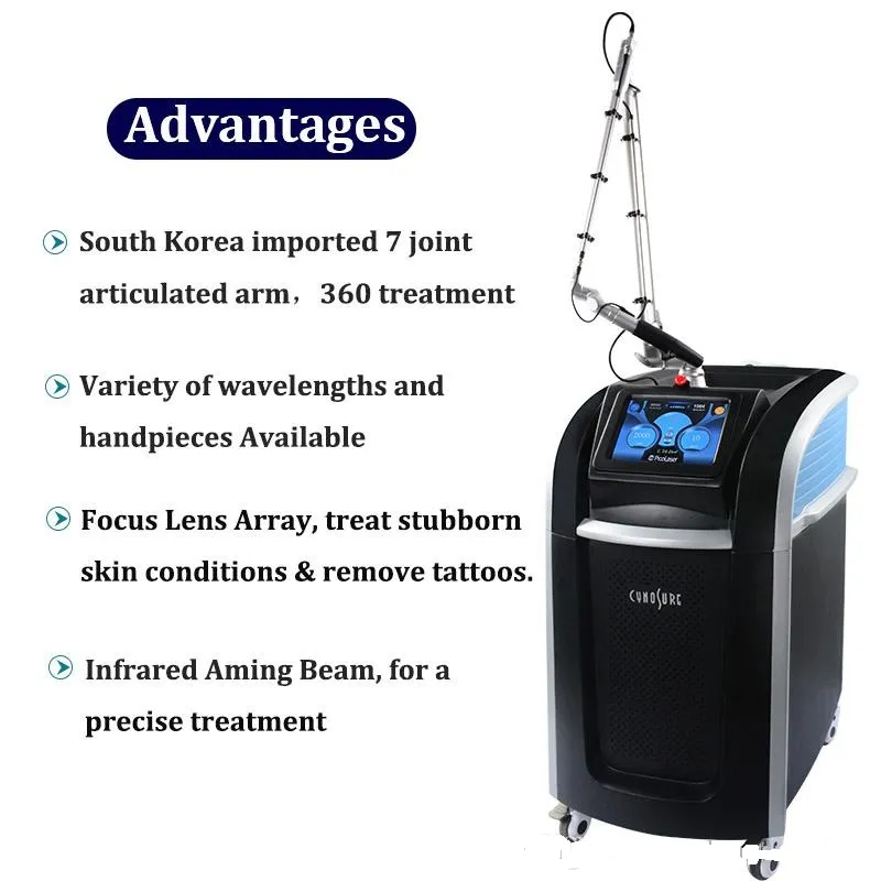 Professional Pico Picosecond Laser Machine Lazer Tattoo Removal 755nm Cynosure Freckle Spot Pigmentation Melasma Acne Treatment