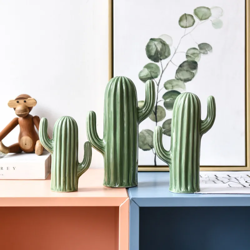 Ornamenti di cactus in ceramica creativa in stile nordico Soggiorno Simulazione decorativa da tavolo Figurine di piante verdi Decorazione domestica