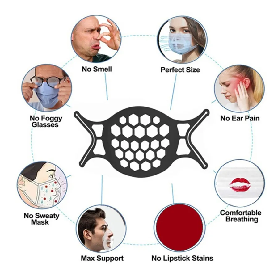 Silikon 3D Ağız Maske Braketi Yüz Maskeleri Tutucu Solunum Vanası Filtreleri Standı Destek Çerçevesi Gıda Sınıfı Silikon Maske Tutucu