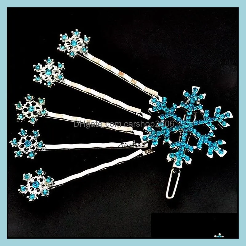 Christmas Snowflake Hairpin Crystal Hair Clips Pin Rhinestone Flower Hair Accessories Halloween for Women Girls Kids Jewelry Gift