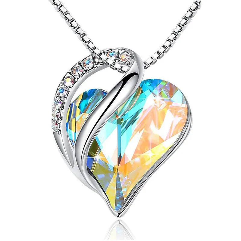 Ocean Peach Heart Love Pendant Halsband Enkel Österrike Crystal Clavicle Chain för par älskare smycken