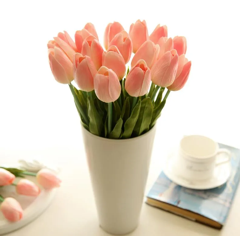 PU Artificial Flower Silk Tulpen Real Touch Flowers Mini Tulip Bruiloft Decoratieve Boeket Bruiloften Decoraties Woondecoratie