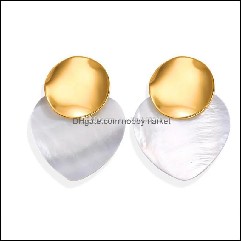 New Simple Gold Round Circle Earrings For Women Girls Retro White Acrylic Shell Heart Dangle Drop Earring Geometric Statement Earring