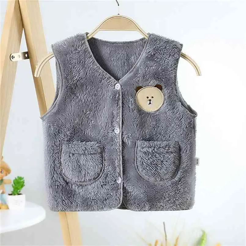 Flanel baby peuter jongens meisjes vest warm vest herfst kids kinderen jas mouwloze fluwelen vest babykleding 210818