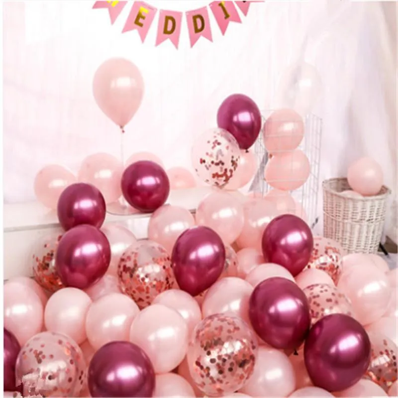 Party Decoration 10/20pcs 10inch Transparent Rose Gold Confetti Balloons Pearl Pink Wedding Birthday Decor Chrome Metallic Globos