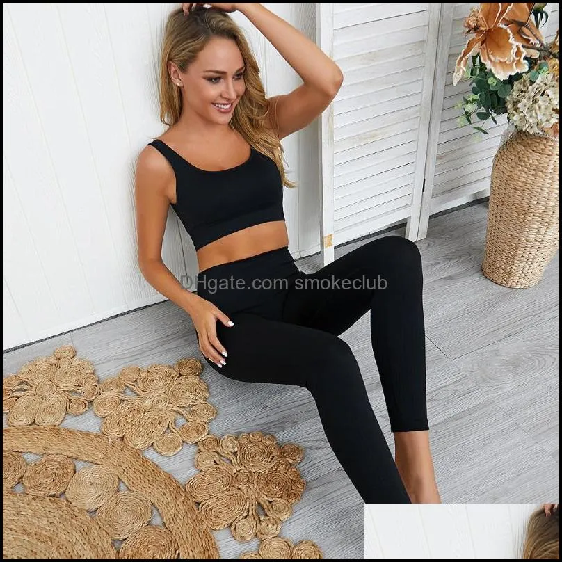 Yoga Outfits 2 Pcs/set Seamless Women`s Vertical Stripes Gym Suit Sports Running Quick-Drying Bra Fitness Leggings Suits Sportswear