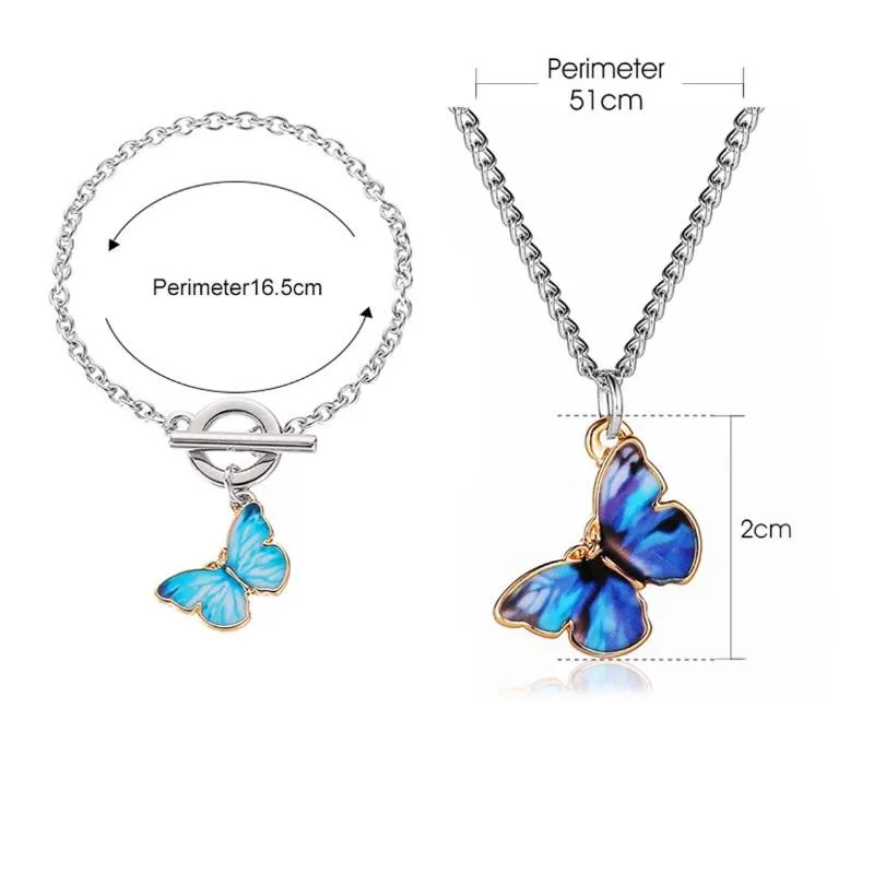 Pendant Necklaces Purple Blue Butterfly Metal Necklace For WomenTrendy Simple Wedding Bracelet Choker Jewelry Accessories Set
