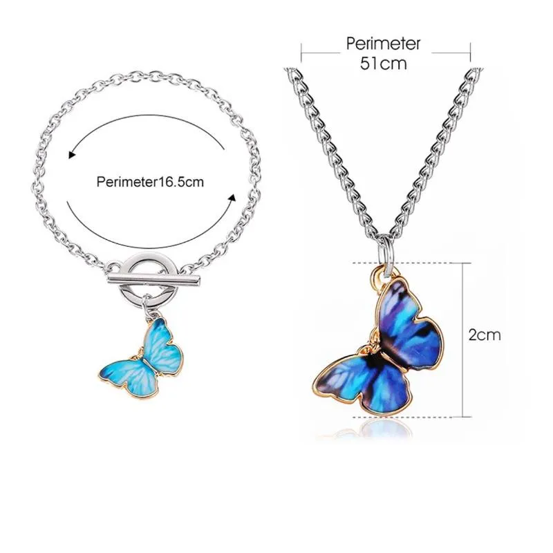 Pendentif Colliers Violet Bleu Papillon Collier En Métal Pour FemmesTrendy Simple Mariage Bracelet Ras Du Cou Bijoux Accessoires Ensemble