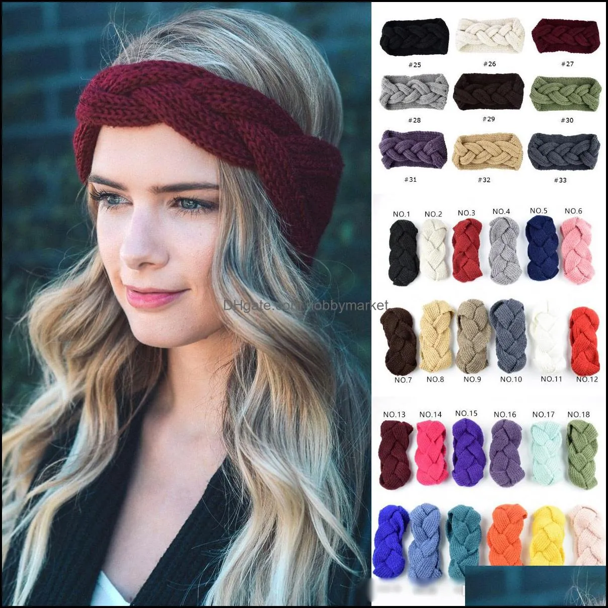 Headbands Hair Jewelry Headband Knitted Headwrap Bands Women Fashion Crochet Acrylic Variegated Winter Warm Girls Aessory Drop Delivery 2021