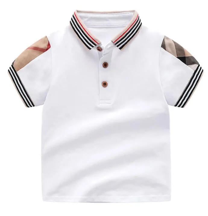 Retail Summer Baby Boys Girls T-shirts Cotton Kids Short Sleeve T Shirt High Quality Children Turn-down Collar Plaid T-shirt Kids Clothing