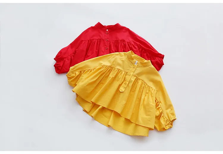 Kids Tops Spring Autumn New Fashion Baby Children Mandarin Collar Solid Color Long Sleeve School Girls Blouses Shirt (13)