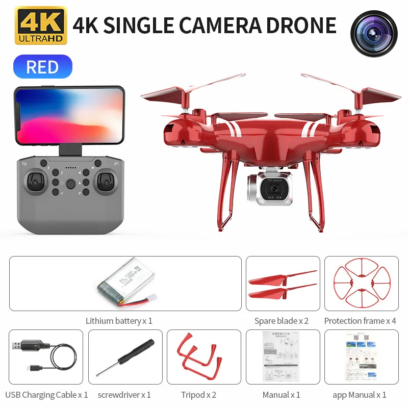 Profession KY101 Drone 4K WiFi RC Quadcopter med kamera Dual HD Aerial FPV Helikopter One Key Retur Toys för pojkar Presentbarn