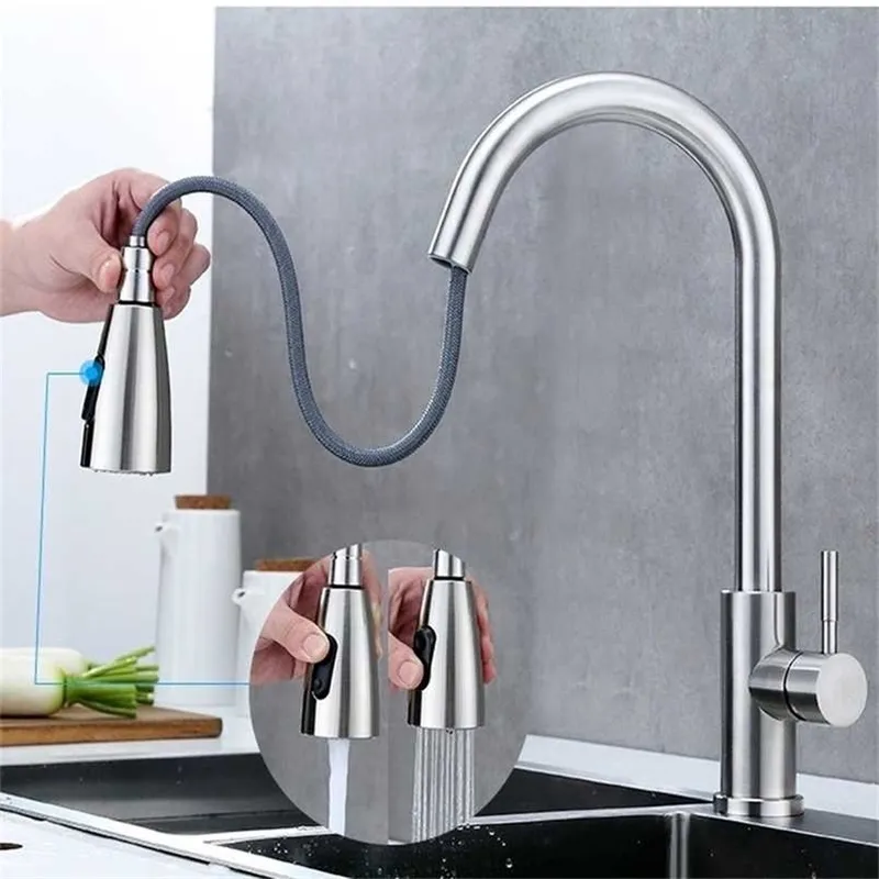 Kitchen Faucet Brushed Surface and Cold Water Sink Pull-out 211108