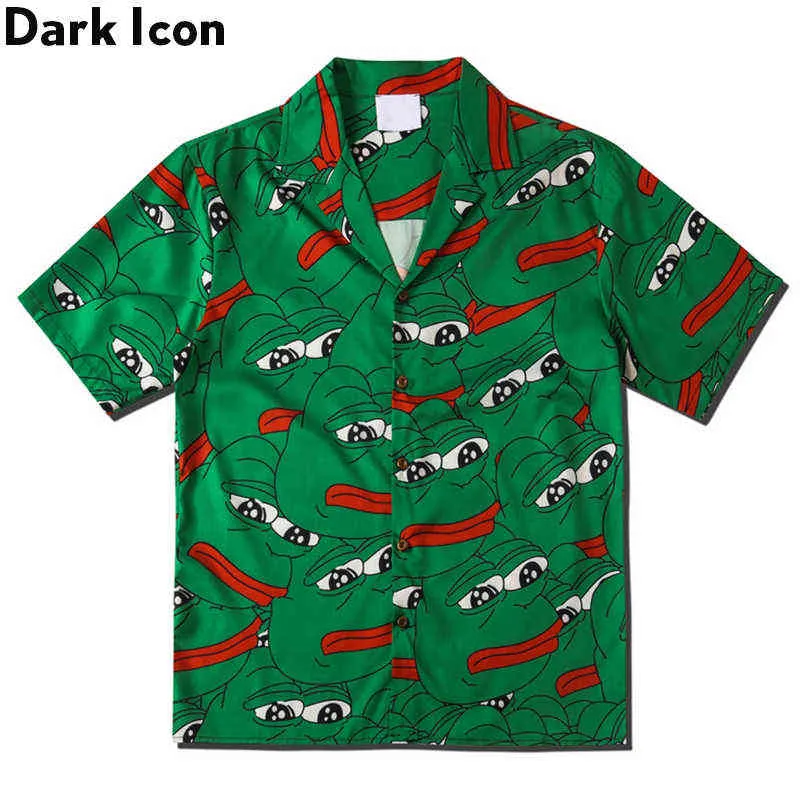 Зеленая лягушка полностью напечатанные гавайские рубашки мужчины летняя улица Урожай мужская рубашка 210603