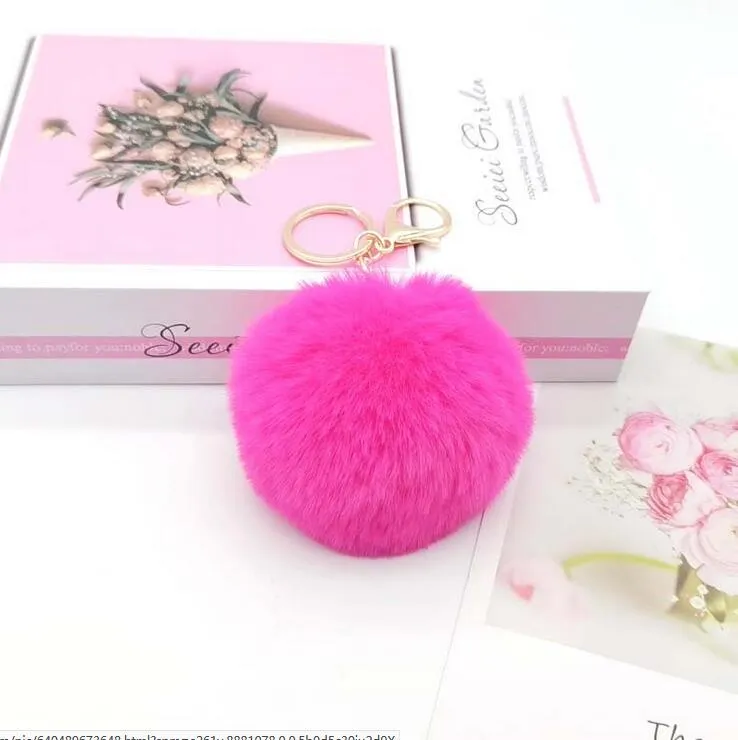 2 Portachiavi Auto Con Palla Peluche Similpelle Di Coniglio, Colori Vivaci, Decorazione Morbida Per Chiavi Auto, Borse O Zaini (Rosso)
