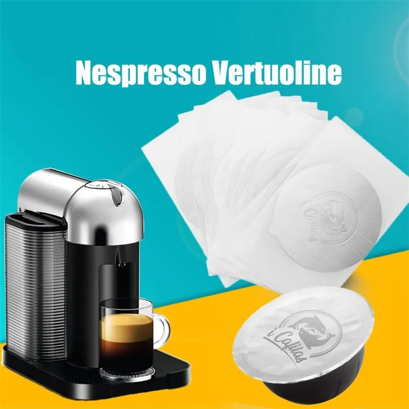 Nespresso Vertuo Vertuoline GCA1 ENV135詰め替え可能なポッドの自己接着ホイルシール210712のための使い捨てアルミホイルフィルム