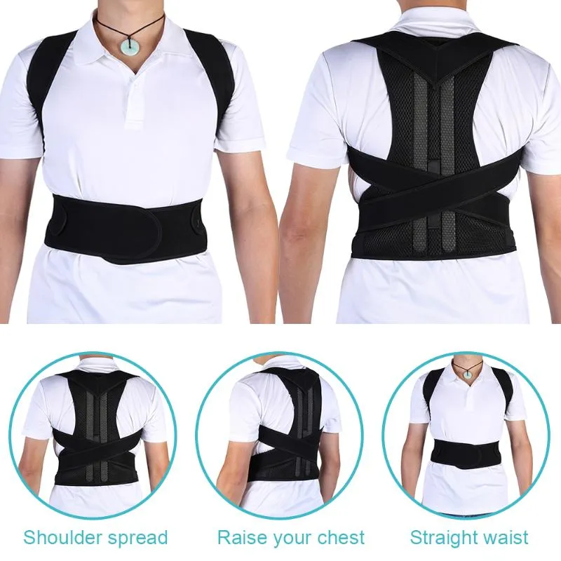 Support dorsal M 31.4 "-37.4" tissu autocollant éponge Sandwich maille réglable Posture correcteur sangle épaule orthèse ceinture