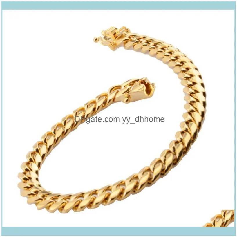 Link, Chain 8mm Charming Stainless Steel Gold Tone Jewelry  Cuban Curb Gift Men Women Bracelet Bangle 7-11