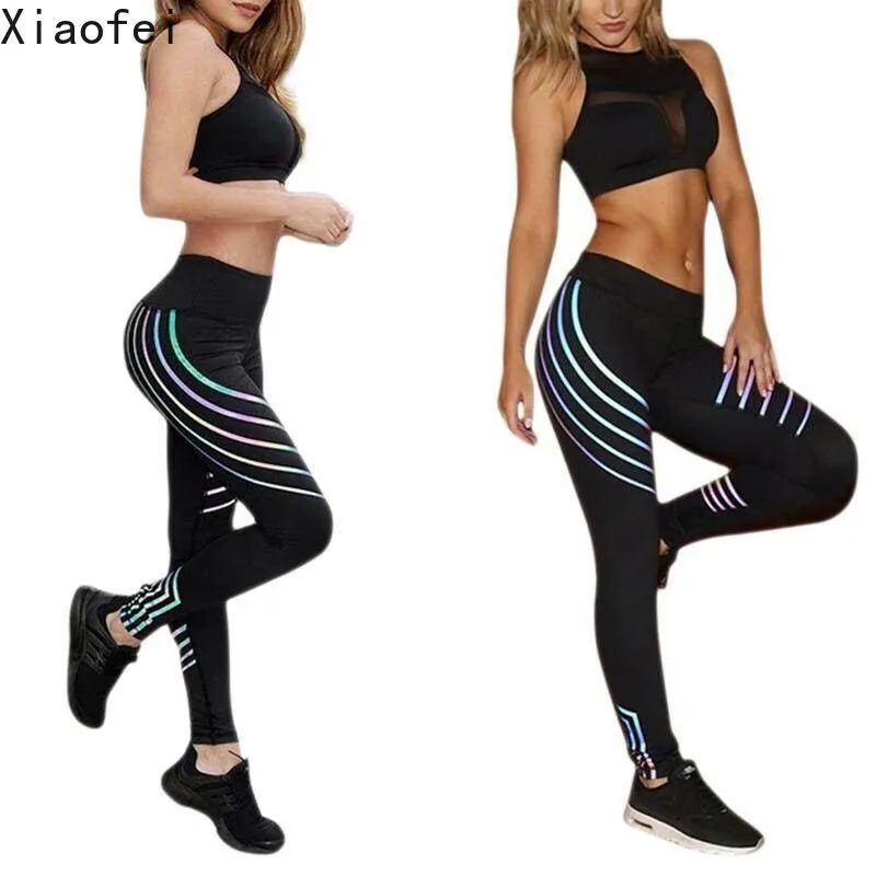 Completo da donna Leggings riflettenti Fitness Corsa Palestra Sport Yoga Pantaloni elasticizzati