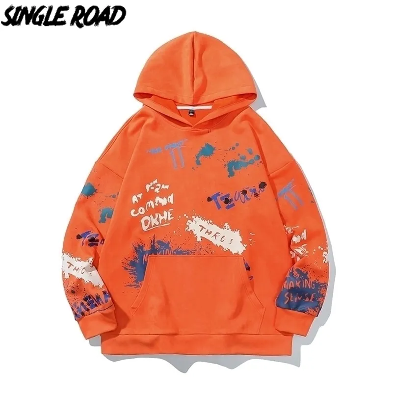 Singleroad mens sweats à hoodies hommes Harajuku hip hop imprimé surdimensionné molleton japonais sweatwear sweateshirt mâle orange hoodie hommes 201128