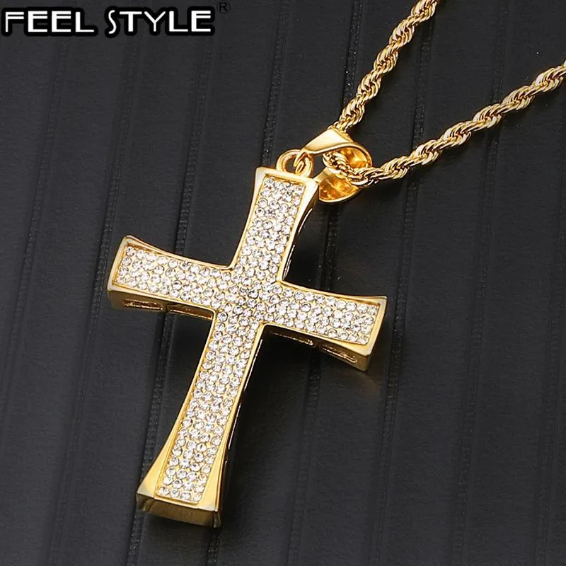 Pendentif Colliers Bling Full Micro Pave Strass Croix Crucifix Pendentifs En Acier Inoxydable Pour Hommes HIP Hop Bijoux