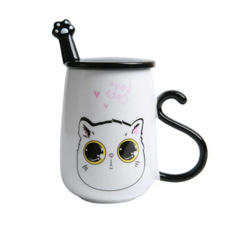 500ml Cartoon 3D Katze Keramik Becher mit Deckel und Löffel Kreative Milch Kaffee Teetasse Porzellan Becher Weihnachtstag Geschenk