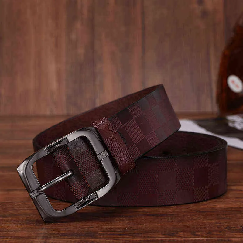 Plaid Tłoczony Skórzany Męski Pas Klasyczny Retro Moda Kwadratowy Pin Klamry Belt Męskie Casual Belt Dżinsy AA220312