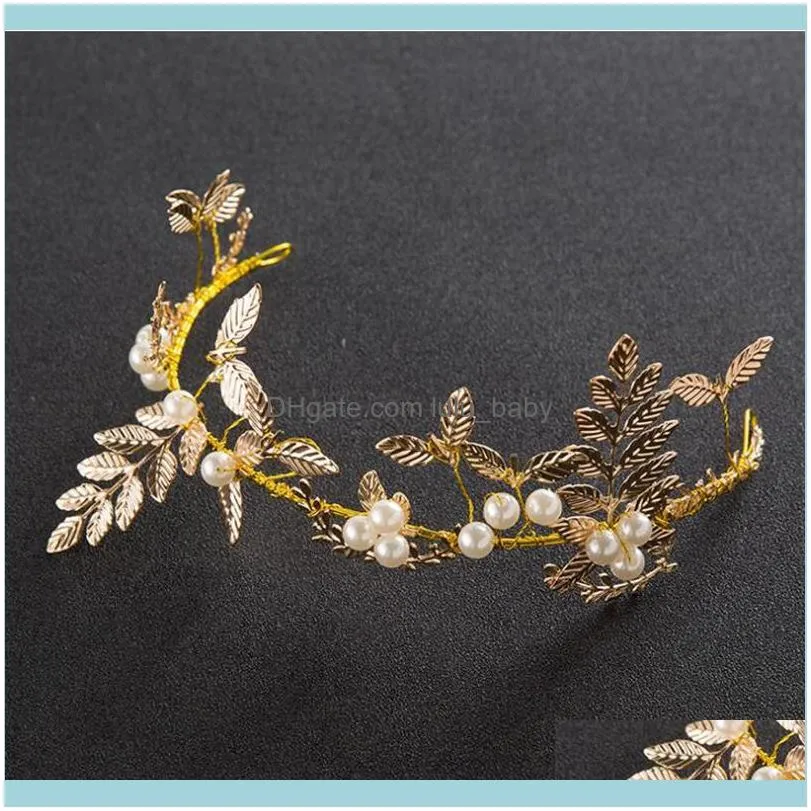 Hair Clips & Barrettes Elegant Gold Leaves Headdress Crystal Pearl Headband Bridal Accessories Wedding Hairband Tiara Head Piece Fashion