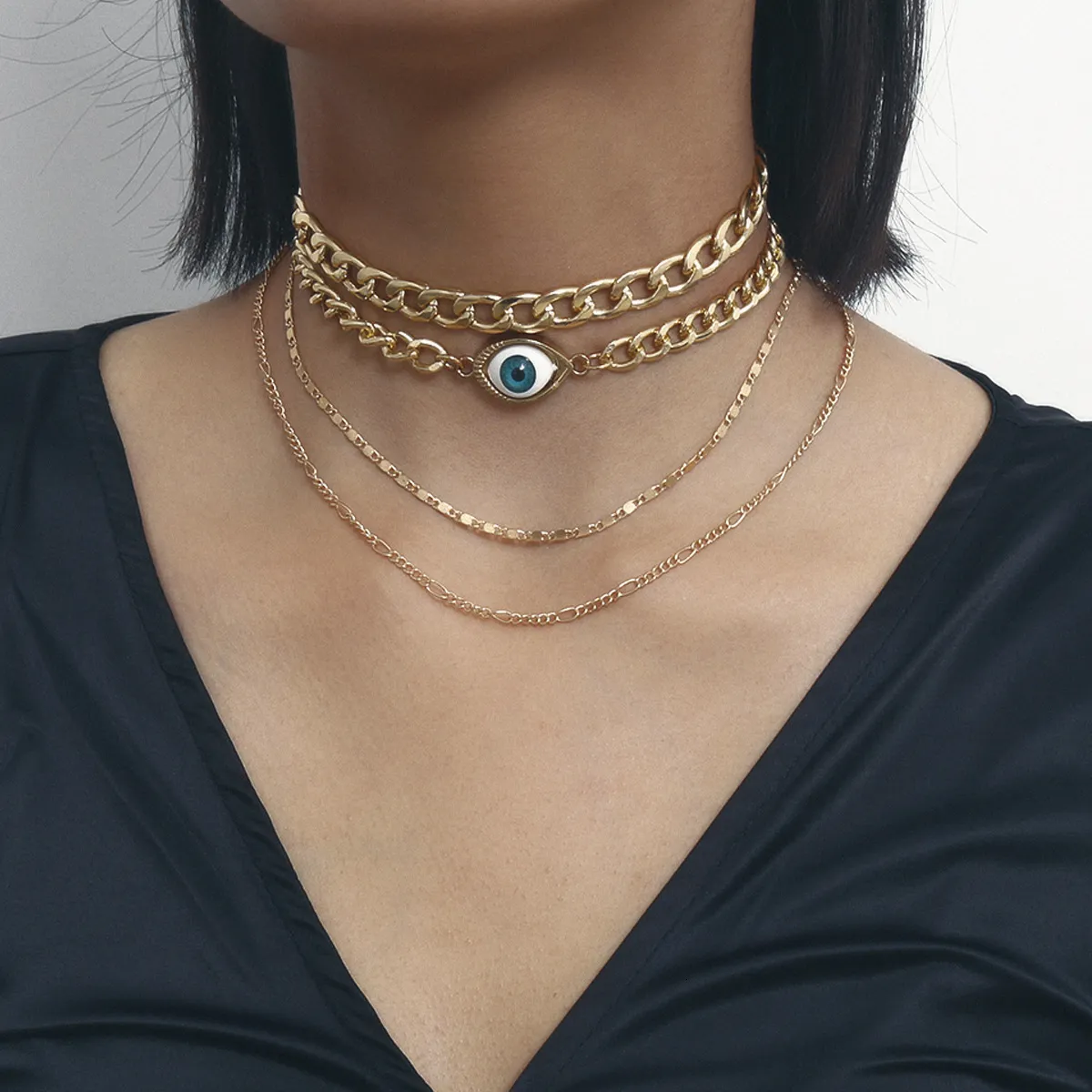 Gothic Dikke Ketting Multilayer Punk Choker Gouden Kraag Verklaring Kwaad Oogschedel Hanger Ketting voor Vrouwen Sieraden