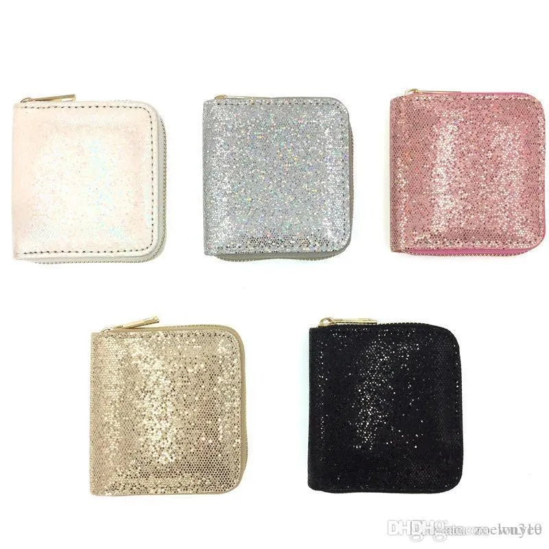 Sequin Glitter Женщины короткие кошельки дети маленькие кошельки леди на молнии кошельки кошельки сцепление с зажимами денег на деньги держатель карты xvt1634