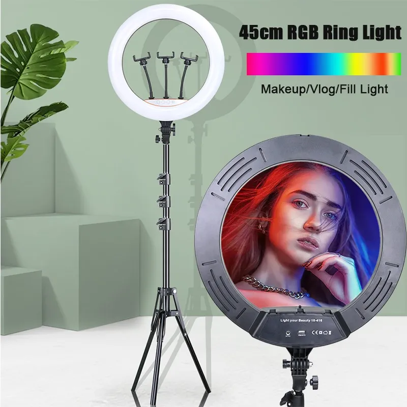 Oświetlenie 14-calowe 45cm LED RGB Ring Light Pilot Pilot Colorful Photography Studio Ringlight Duża lampa ze statywu dla YouTube wideo