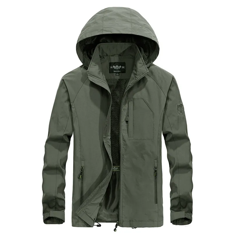 Plus Size 5XL Men's Waterproof Breathable Jacket Spring Autumn Thin Casual Overcoat Army Tactical Windbreaker Jacket Coats 211025