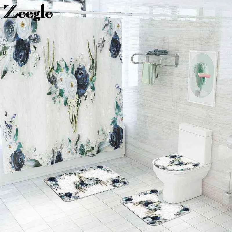 Shower Curtain Bath Rug Set Toilet Cover Bath Mat Set Waterproof Mats Bathroom Carpet Non Slip Rug Foot Mat for Toilet
